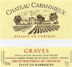 Château Cabannieux Réserve du Château Graves AOC  2012