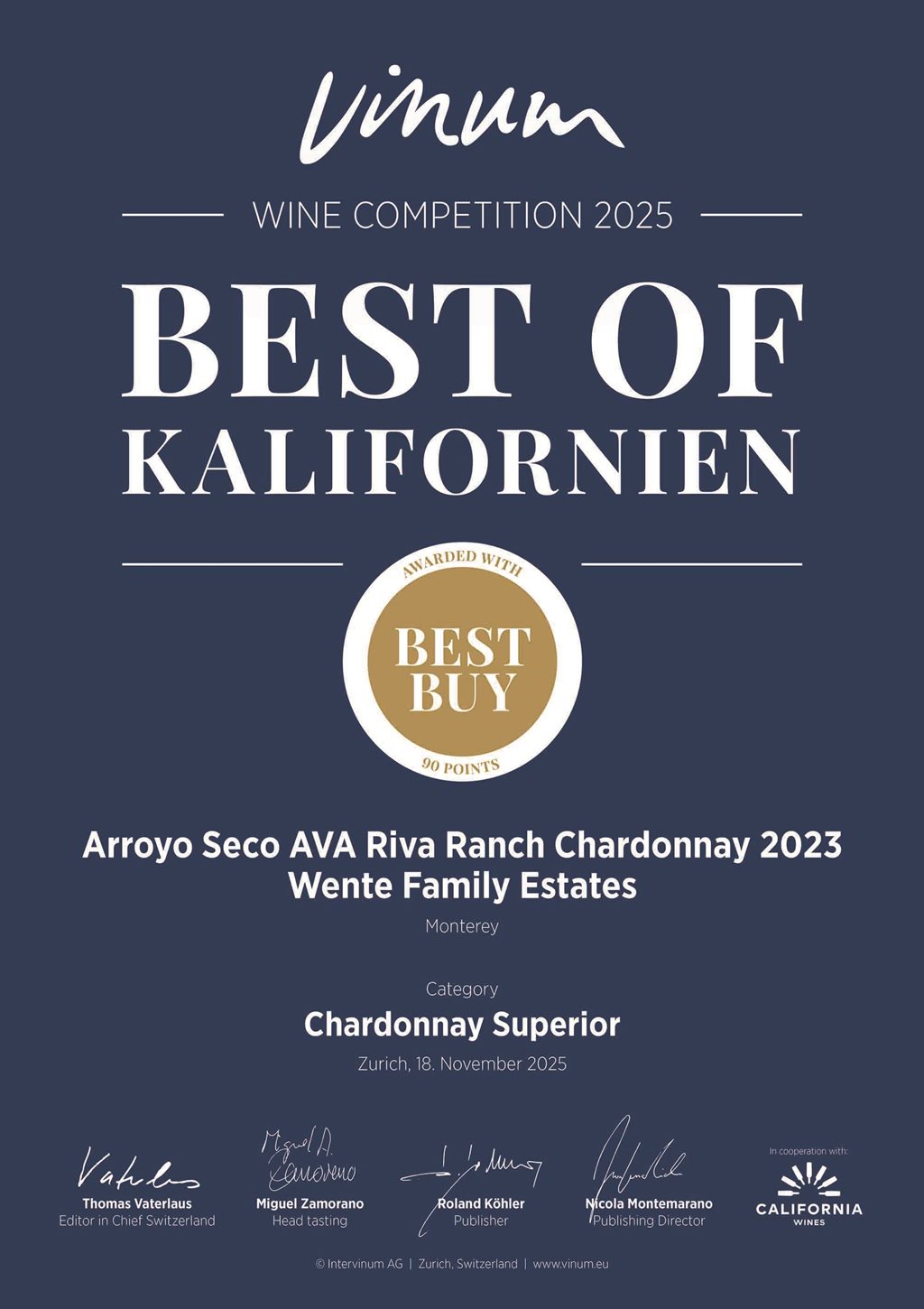 Wente Riva Ranch Chardonnay 2023 - Best Buy im Vinum Dezember 2025